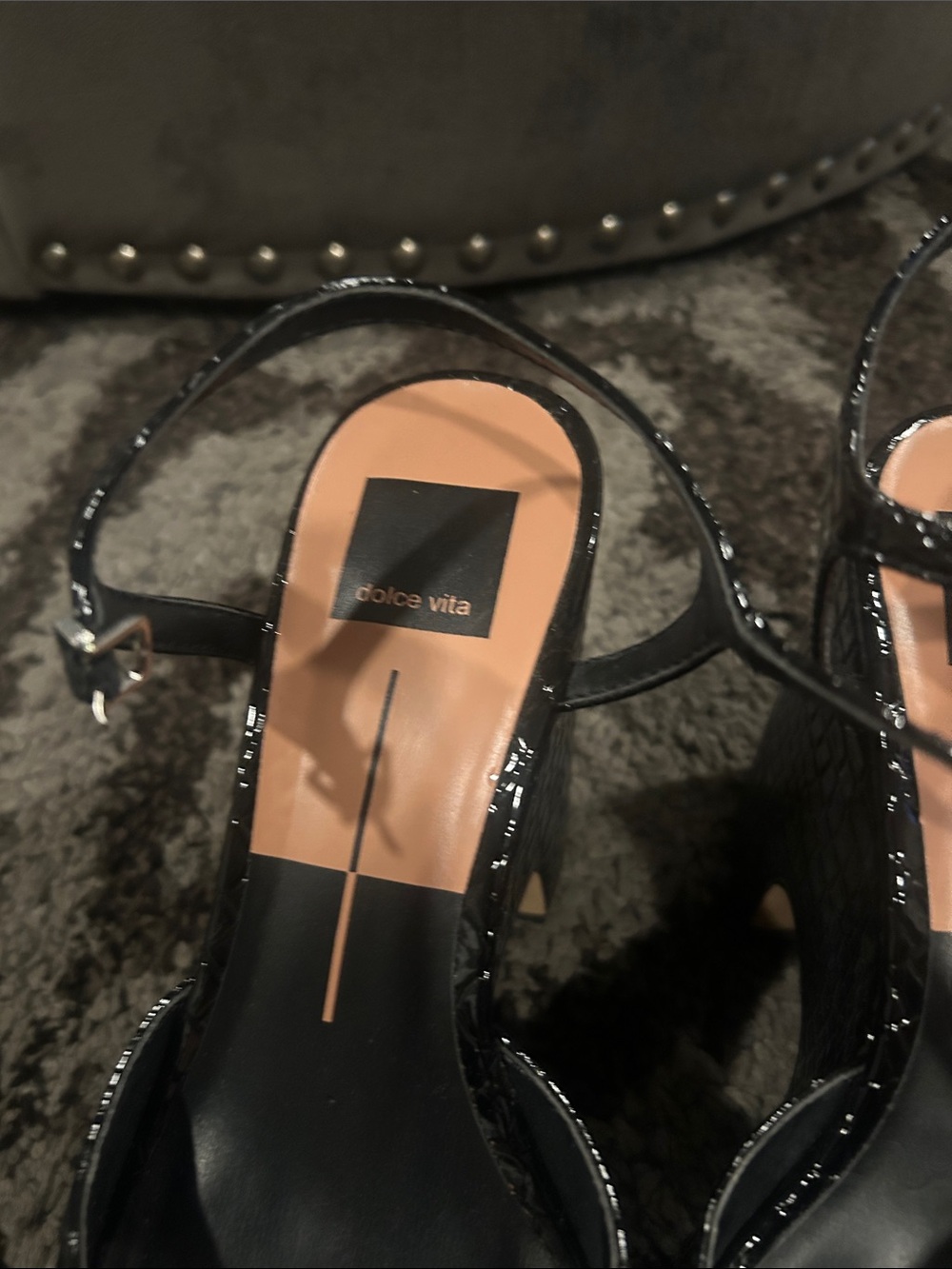 Dolce Vita Black Croc-Embossed Platform Slingbacks - Picture 3 of 7